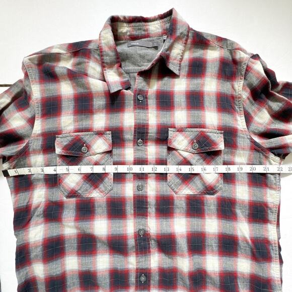 Vince Red Navy Gray Plaid Cotton Button Down Shirt Men’s Large - Picture 9 of 10